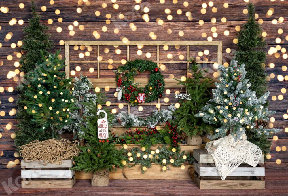 Kate Vintage Wood Wall Backdrop Christmas Store Trees Designed by Emetselch