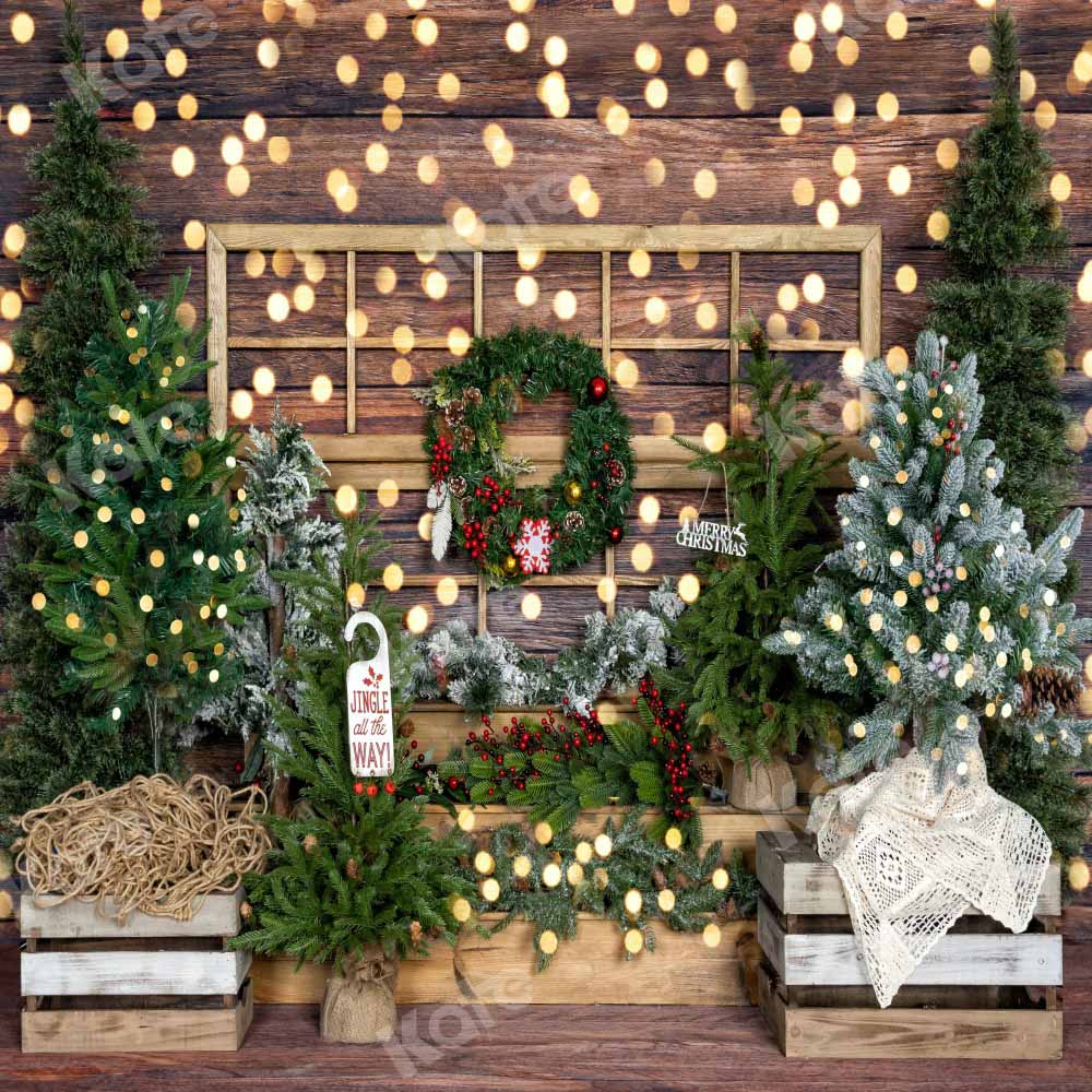 Kate Vintage Wood Wall Backdrop Christmas Store Trees Designed by Emetselch
