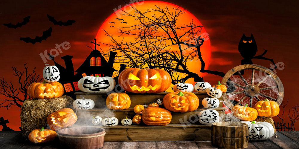 Kate Halloween Backdrop Pumpkins Sunset Steps Designed by Emetselch