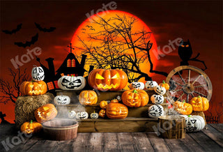 Halloween-achtergrond Pompoenen Zonsondergang Trappen Ontworpen door Emetselch