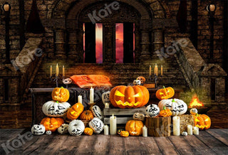 Kate Halloween Printed Backdrop Pumpkins Retro Architecture Designed by Emetselch