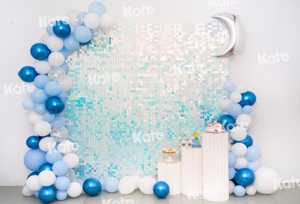 Kate Birthday Backdrop Blue Moon Balloons Sequin Wall Party Designed by Emetselch