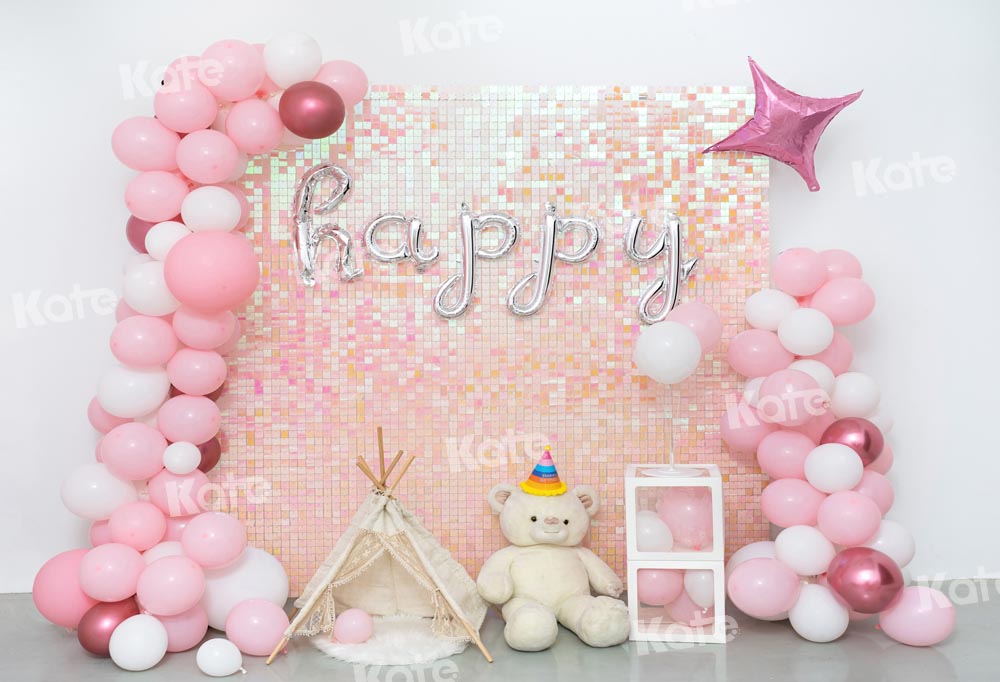 Kate Birthday Backdrop Pink Balloons Sequin Wall Party Tent Designed by Emetselch
