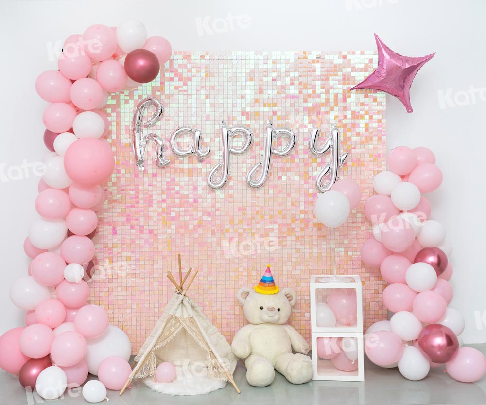 Kate Birthday Backdrop Pink Balloons Sequin Wall Party Tent Designed by Emetselch