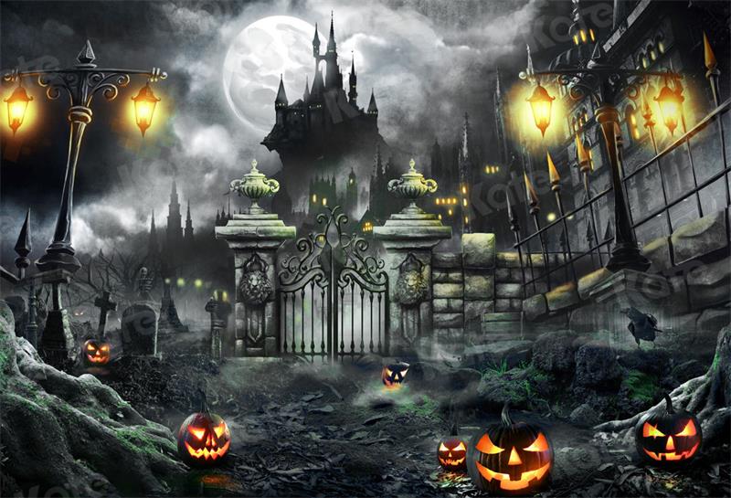 Kate Halloween Backdrop Night Gate Castle for Photography