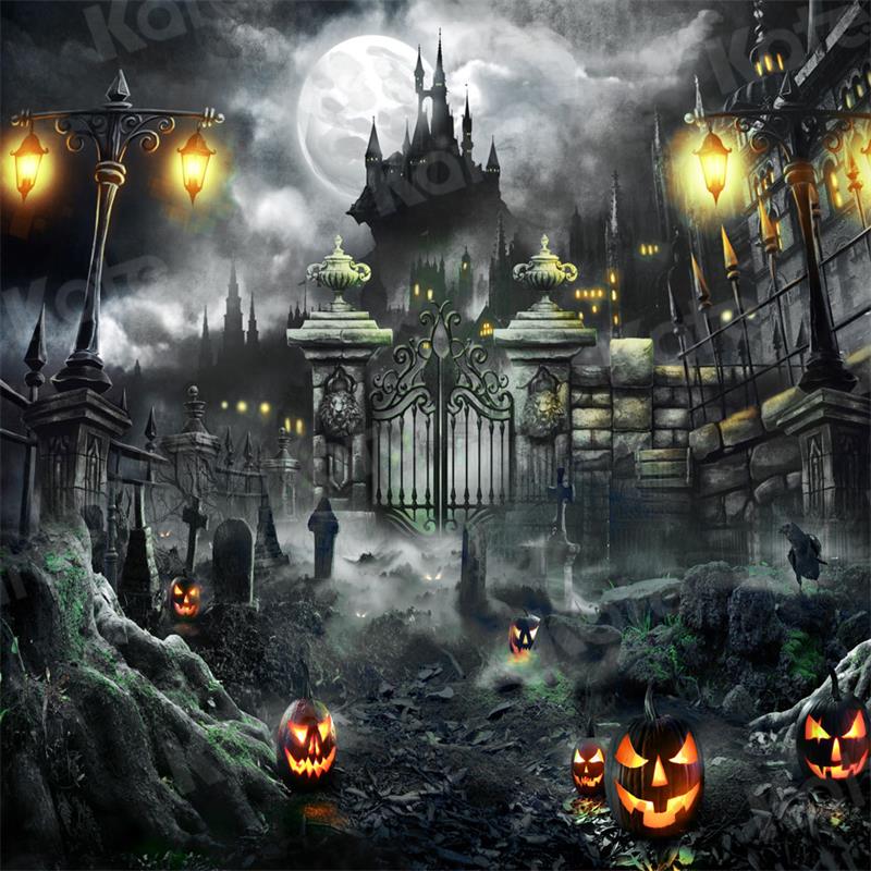 Kate Halloween Backdrop Night Gate Castle for Photography