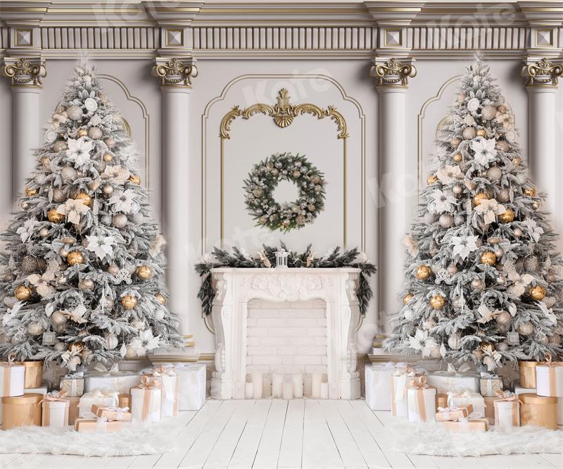 Kate Christmas Backdrop Elegant Wall Trees Fireplace for Photography