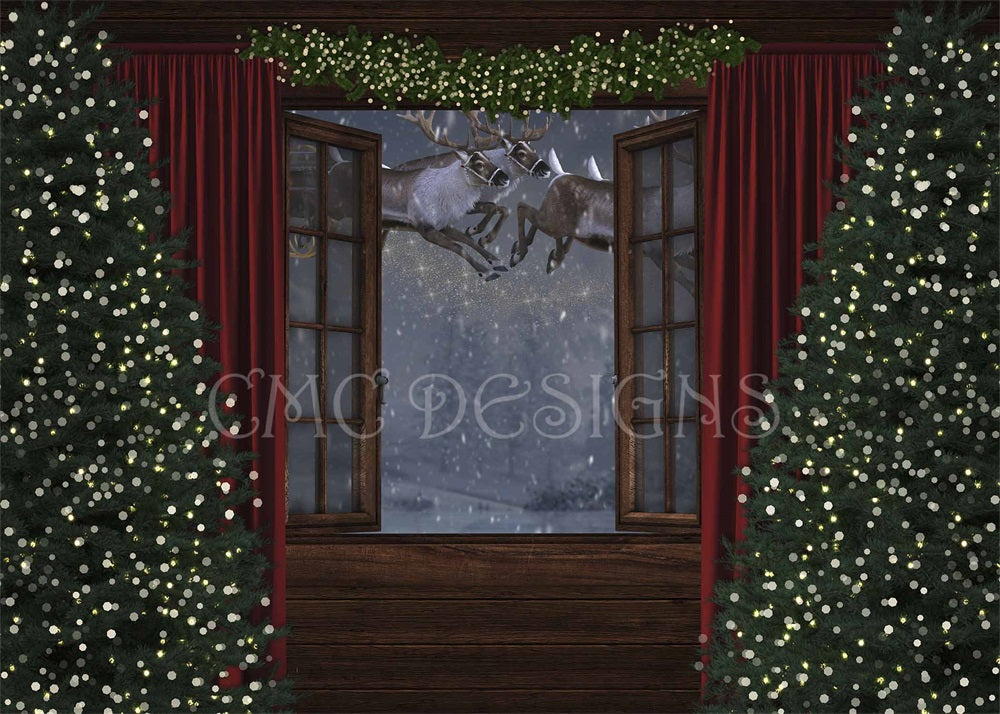 Kate Christmas Tree Glitter Window Elk Backdrop Designed by Candice Compton