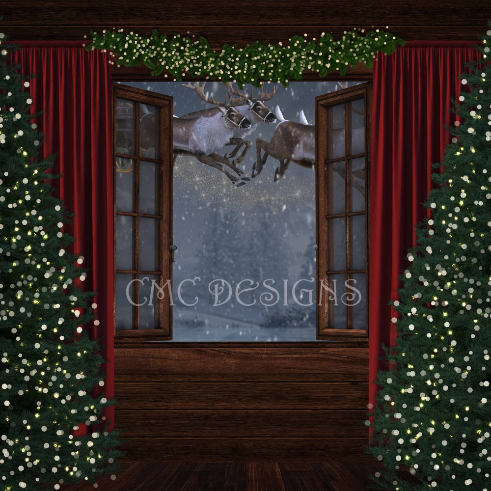Kate Christmas Tree Glitter Window Elk Backdrop Designed by Candice Compton