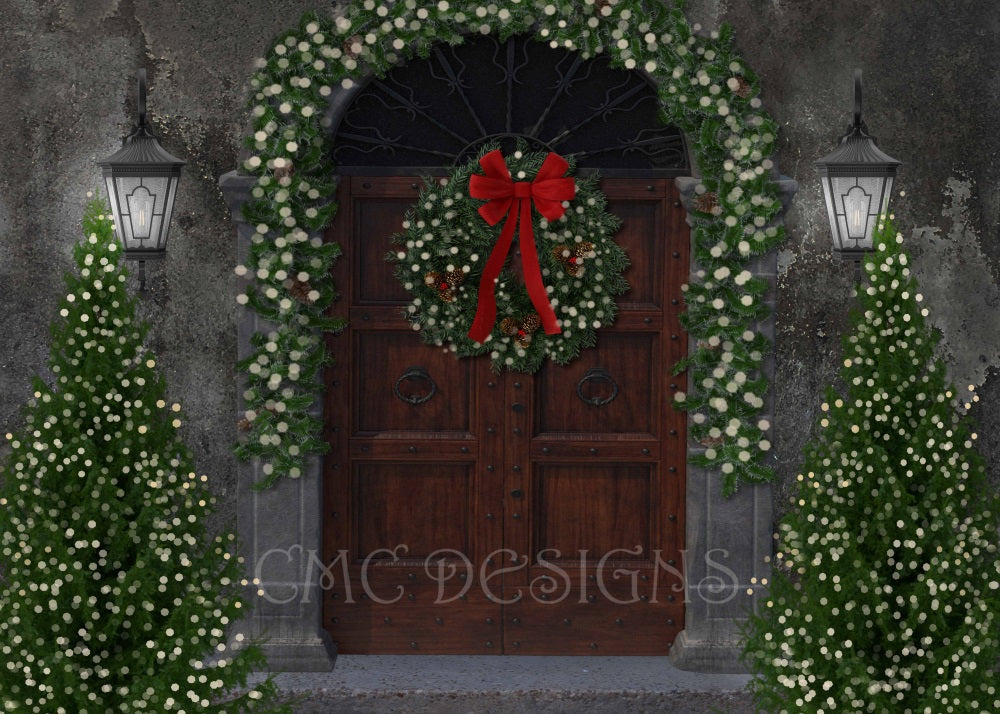 Kate Christmas Door Tree Glitter Shabby Gray Wall Backdrop Designed by Candice Compton