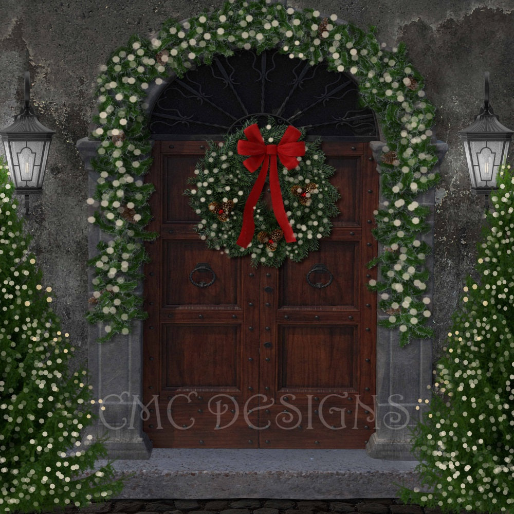 Kate Christmas Door Tree Glitter Shabby Gray Wall Backdrop Designed by Candice Compton