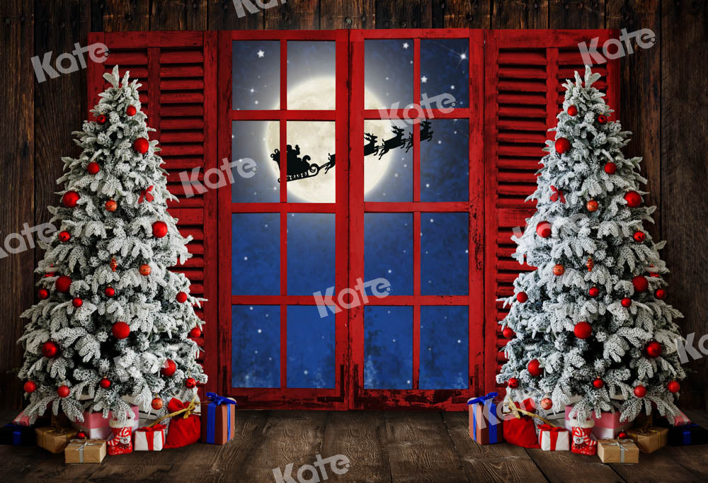 Kate Christmas Backdrop Window Vintage Wood Tree Designed by Chain Photography
