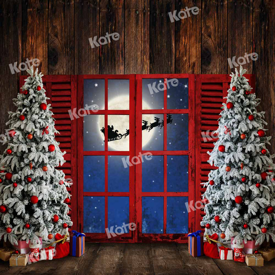 Rustic Christmas Window Night Backdrop