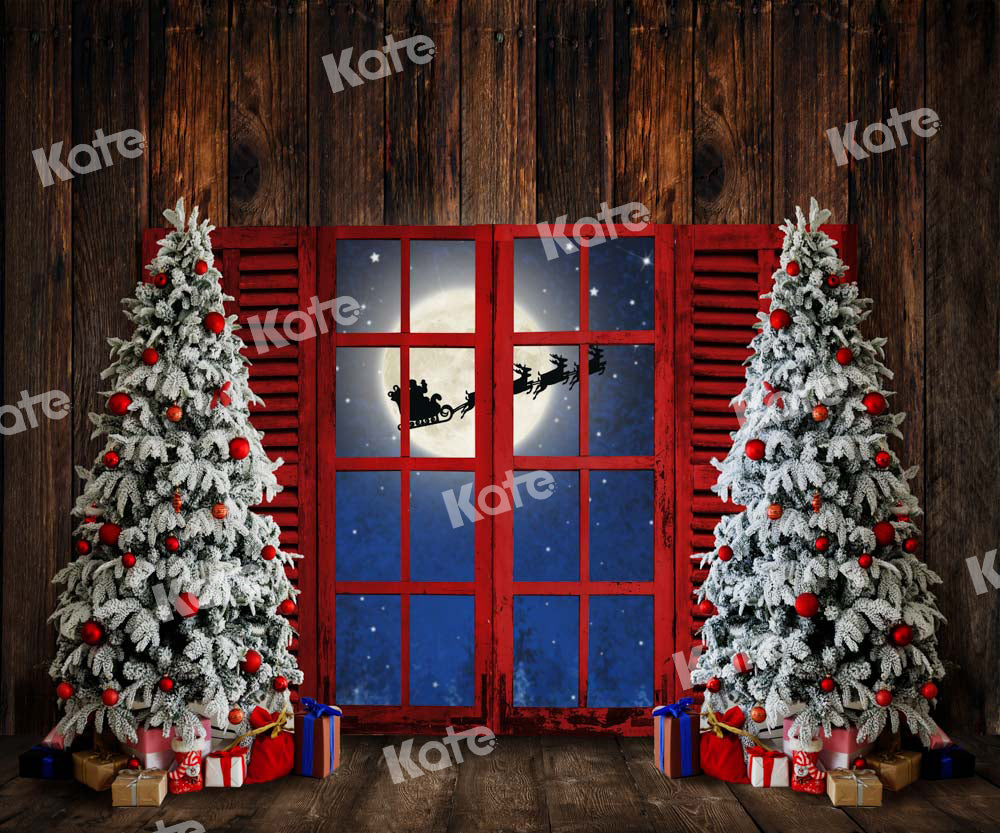 Kate Christmas Backdrop Window Vintage Wood Tree Designed by Chain Photography