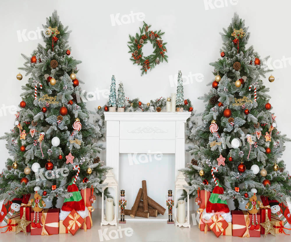 Kate Christmas Backdrop White Fireplace Gift Tree Designed by Emetselch