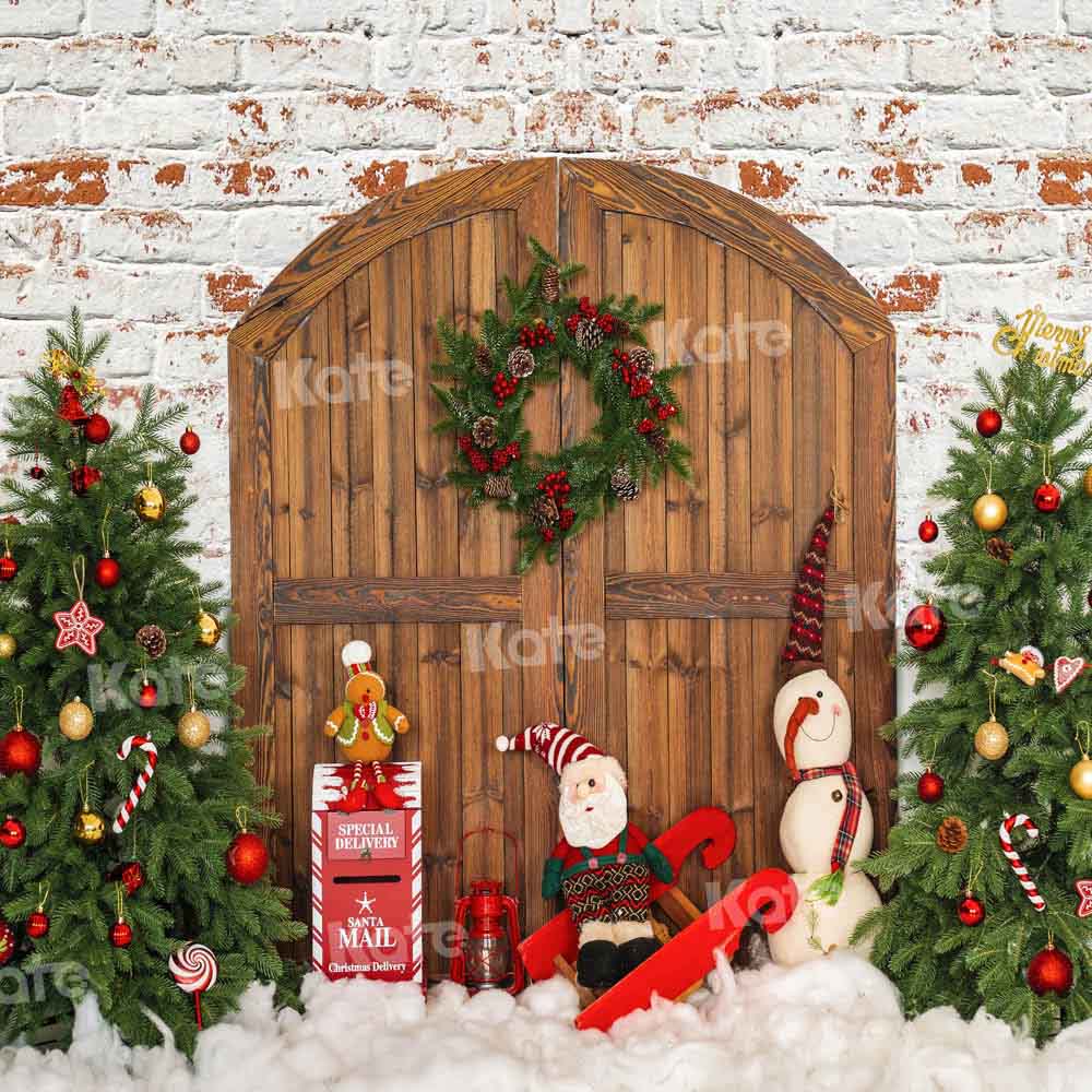 Kate Christmas Backdrop Wood Barn Door Tree Designed by Emetselch