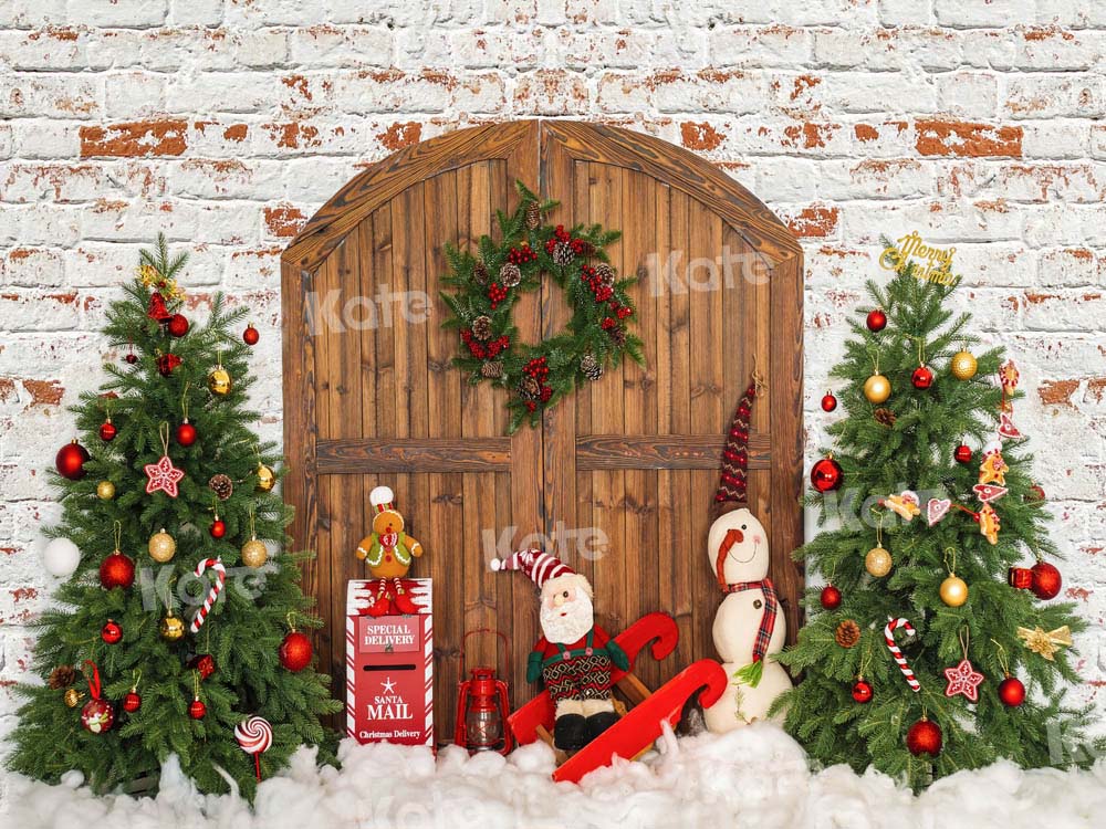 Kate Christmas Backdrop Wood Barn Door Tree Designed by Emetselch
