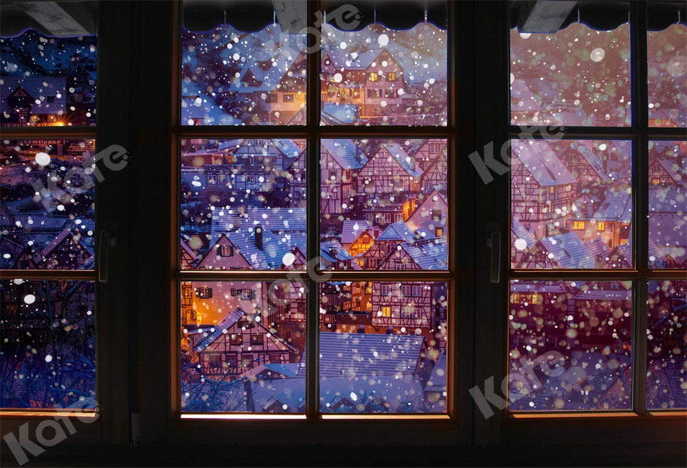 Kate Christmas Backdrop Window Snow House Designed by Chain Photography