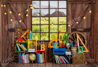 Terug naar school achtergrond Retro houten raamtarwe ontworpen door Emetselch.