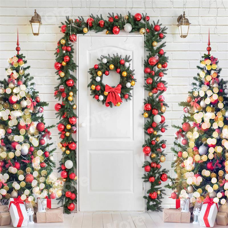 Kate Christmas Backdrop Tree White Door for Photography