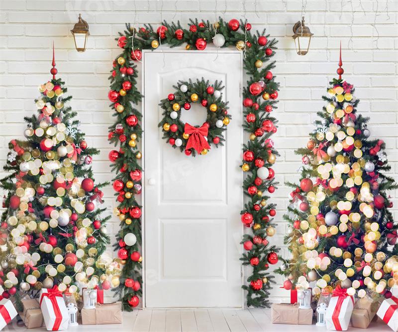 Kate Christmas Backdrop Tree White Door for Photography
