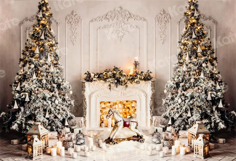 Kate Christmas Backdrop Tree White Wall Trojan horse for Photography