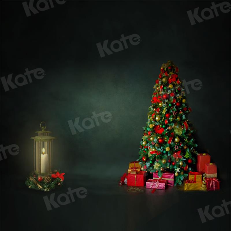Kate Christmas Backdrop Dark Green Light Tree for Photography