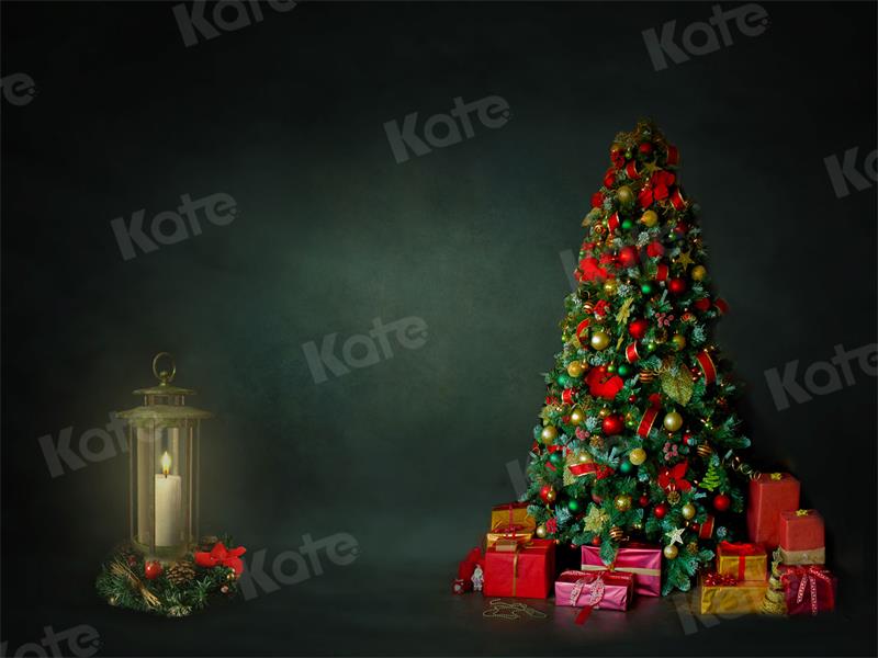 Kate Christmas Backdrop Dark Green Light Tree for Photography