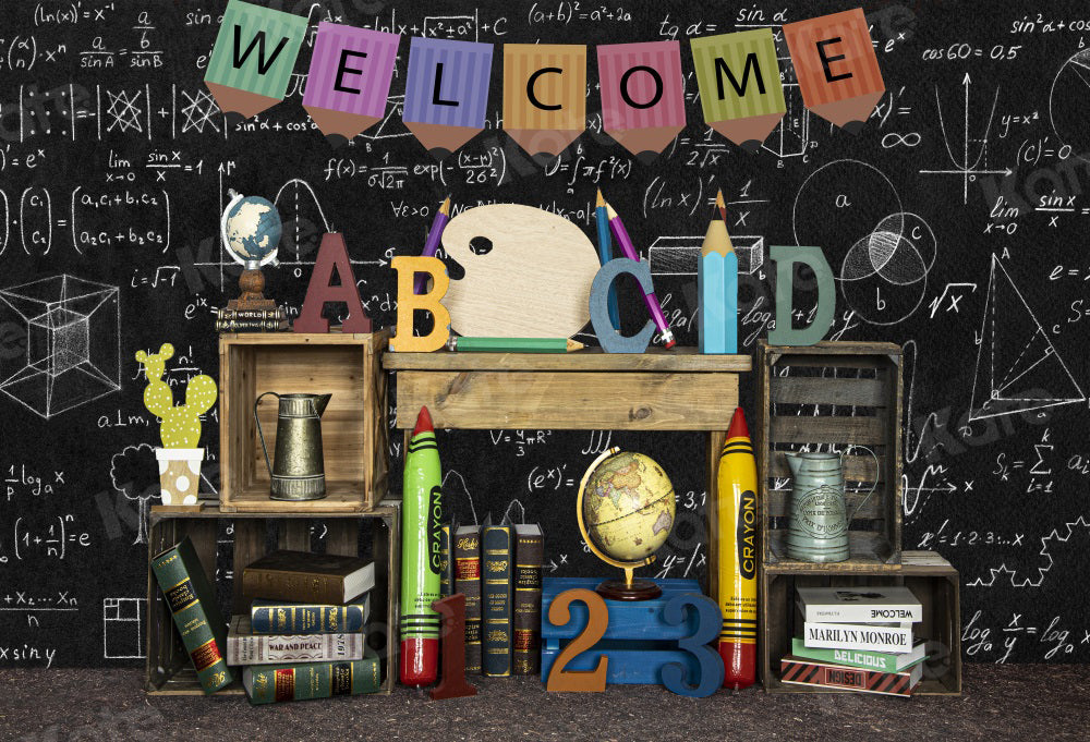 Kate Back to School Backdrop Blackboard ABCD Crayon for Photography