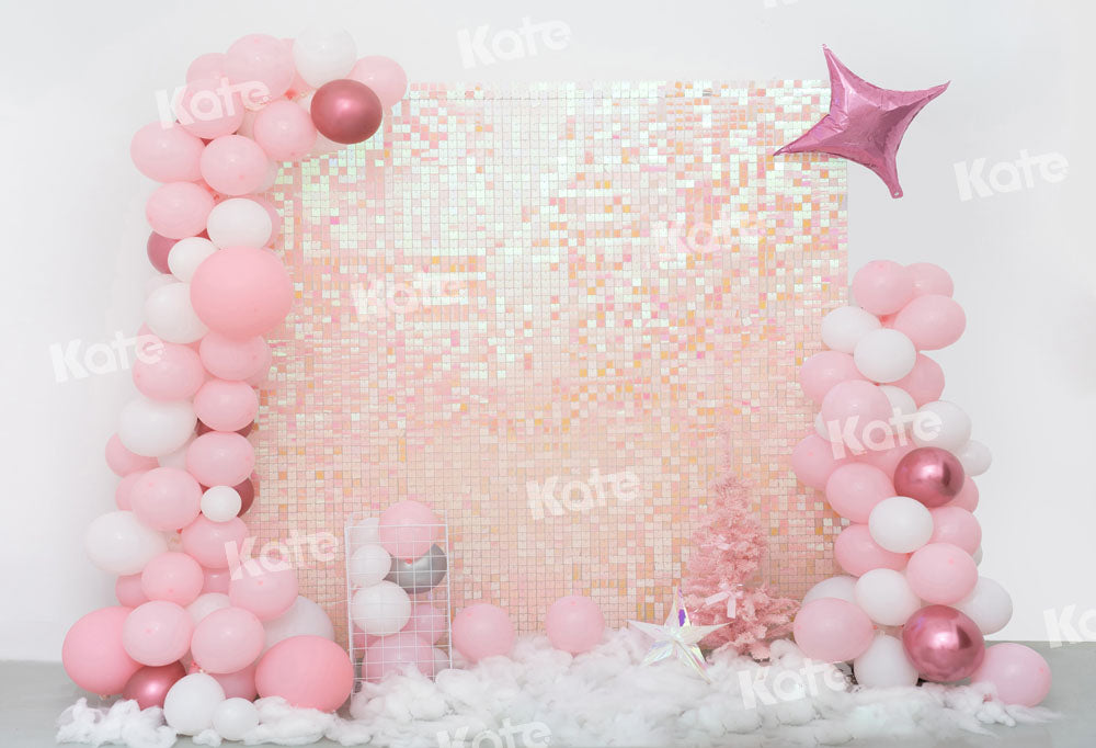 Kate Birthday Backdrop Pink Party Balloons Printed Shiny Designed by Emetselch