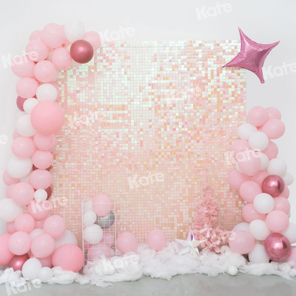 Kate Birthday Backdrop Pink Party Balloons Printed Shiny Designed by Emetselch