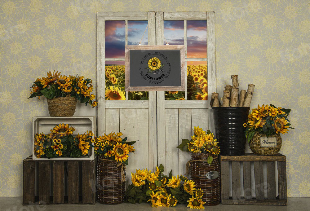 Kate Autumn/Summer Backdrop Sunflower Retro Wall for Photography