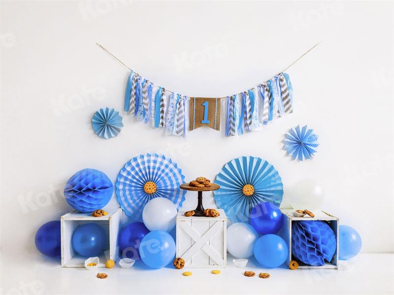 Kate Birthday Backdrop Cake Smash One Blue Balloons for Photography