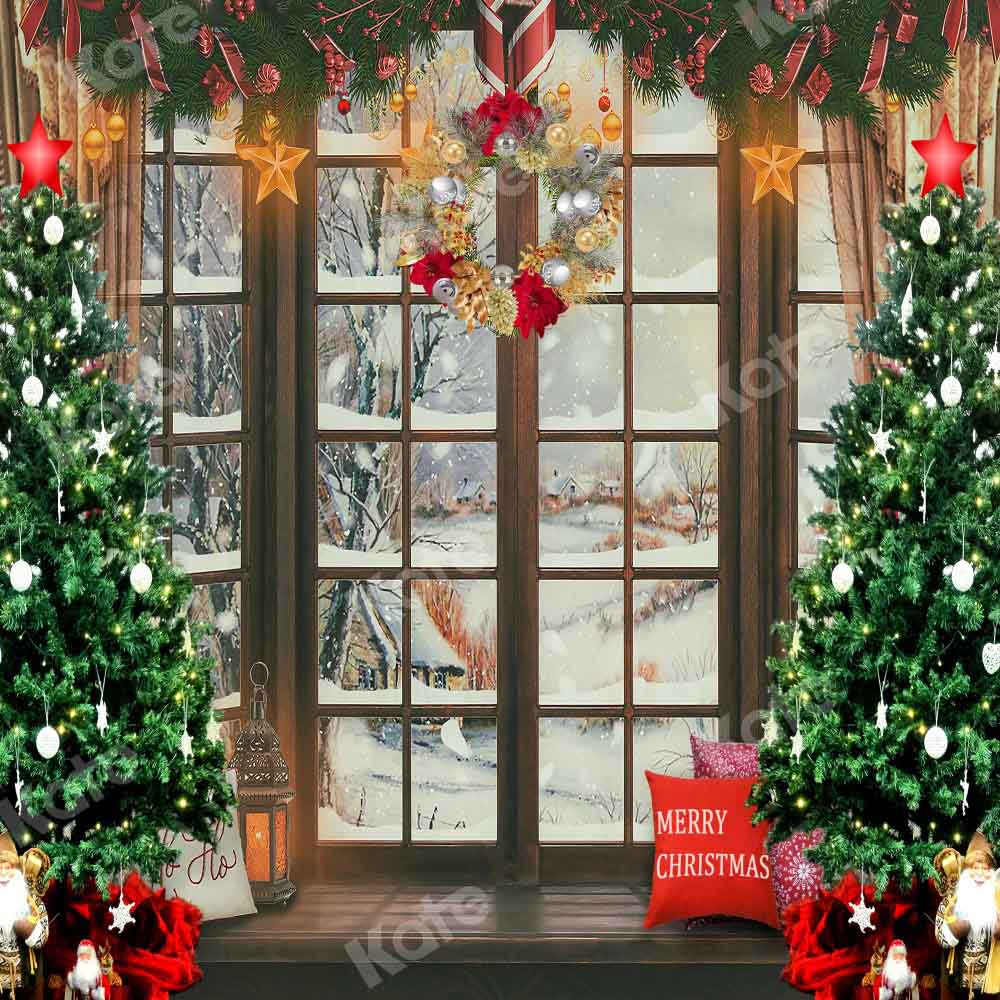 Kate Christmas Backdrop Window Snow Tree Designed by Emetselch
