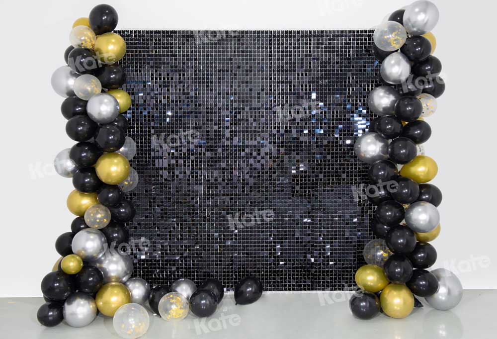 Kate Birthday Backdrop Black Party Balloons Printed Shiny Designed by Emetselch