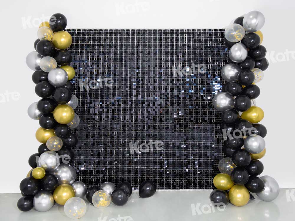 Kate Birthday Backdrop Black Party Balloons Printed Shiny Designed by Emetselch