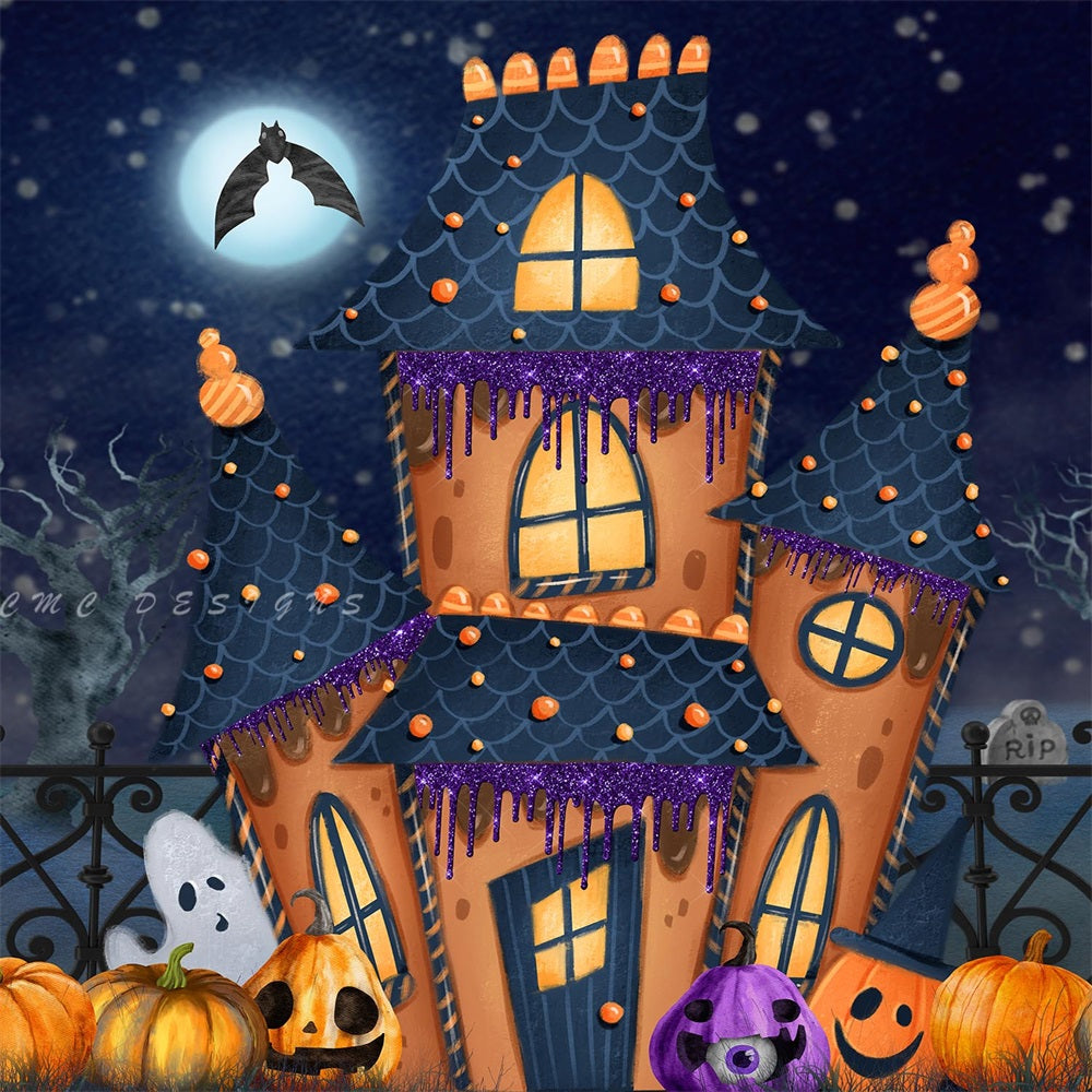 Kate Halloween Cute Haunted House Backdrop Designed by Candice Compton