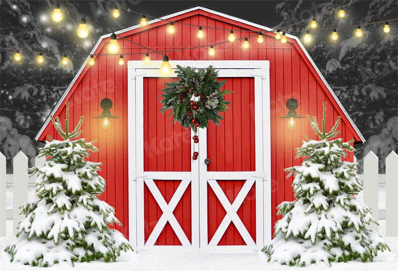 Kate Christmas Backdrop Outdoor Snow Red Barn Door Designed by Uta Mueller Photography