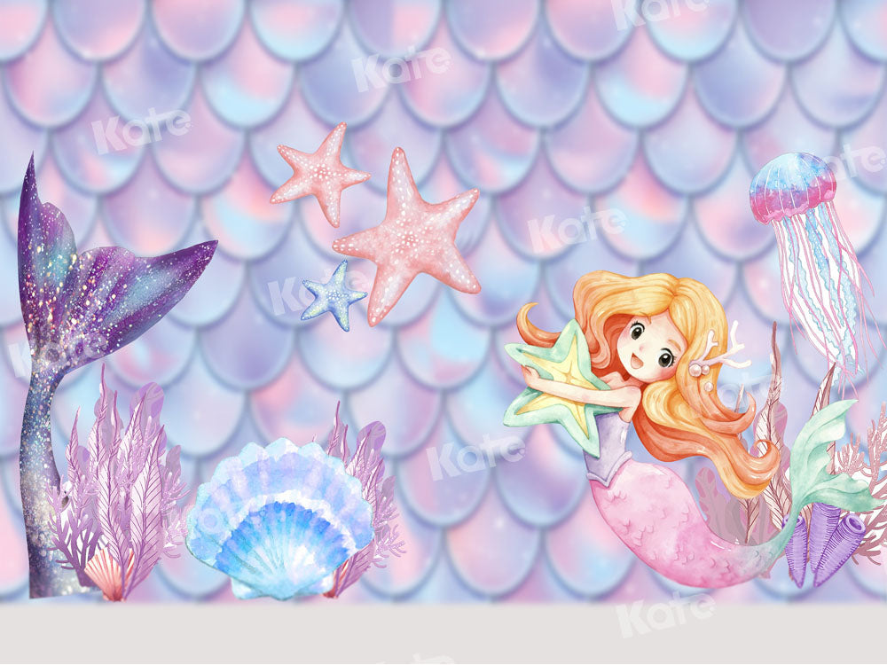 Kate Cartoon Mermaid Ocean Backdrop Birthday Designed by Chain Photography