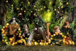 Kate Jungle Safari Animal Forest Tent Birthday Printed Backdrop Designed by Emetselch