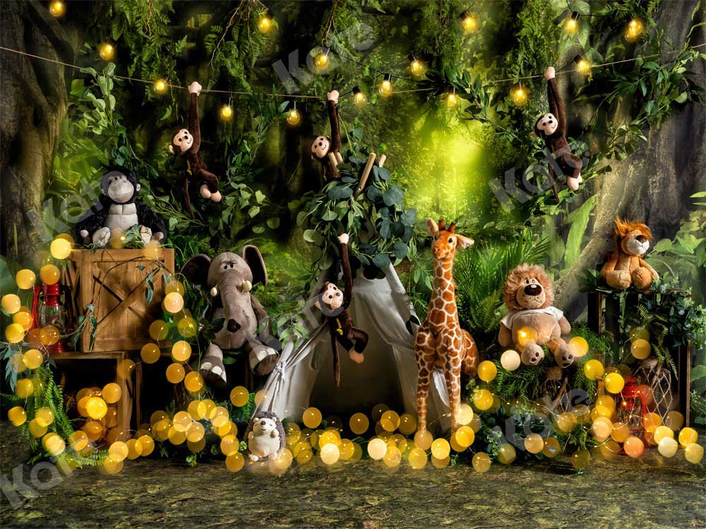 Kate Birthday Backdrop Jungle Camping Boy Animals Designed by Emetselch