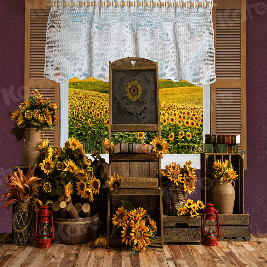 Rustic Sunflower Cottage Window Backdrop