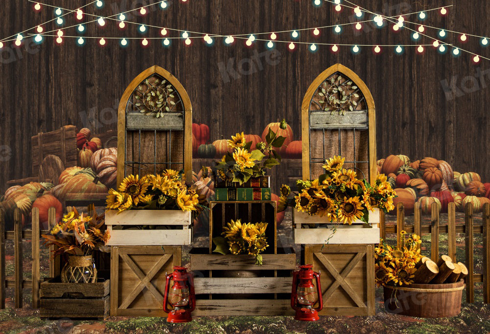 Kate Autumn Sunflower Backdrop Pumpkin Barn for Photography