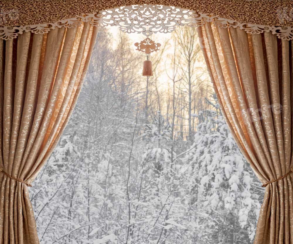 Kate Winter Christmas Backdrop Curtain Outwindow Snow Trees Designed by Chain Photography
