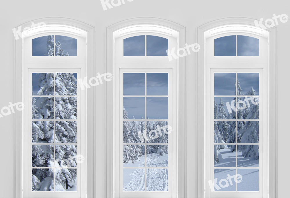 Kate Winter Window Backdrop Snow Cedar Designed by Chain Photography