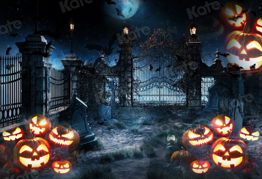 Kate Halloween Backdrop Pumpkin Gate Grave Ghost for Photography