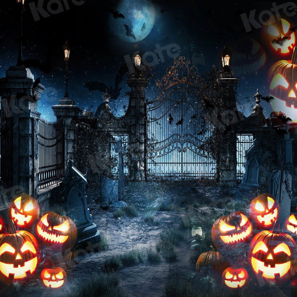 Kate Halloween Backdrop Pumpkin Gate Grave Ghost for Photography