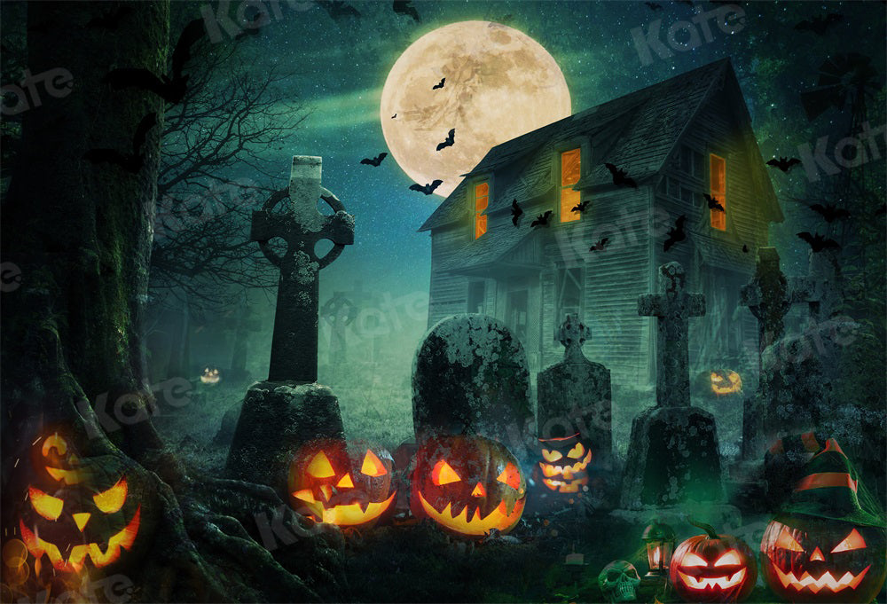 Kate Halloween Backdrop Pumpkin Grave House for Photography