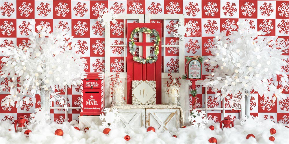 Kate Christmas Backdrop Snow Winter Checkered Designed by Emetselch