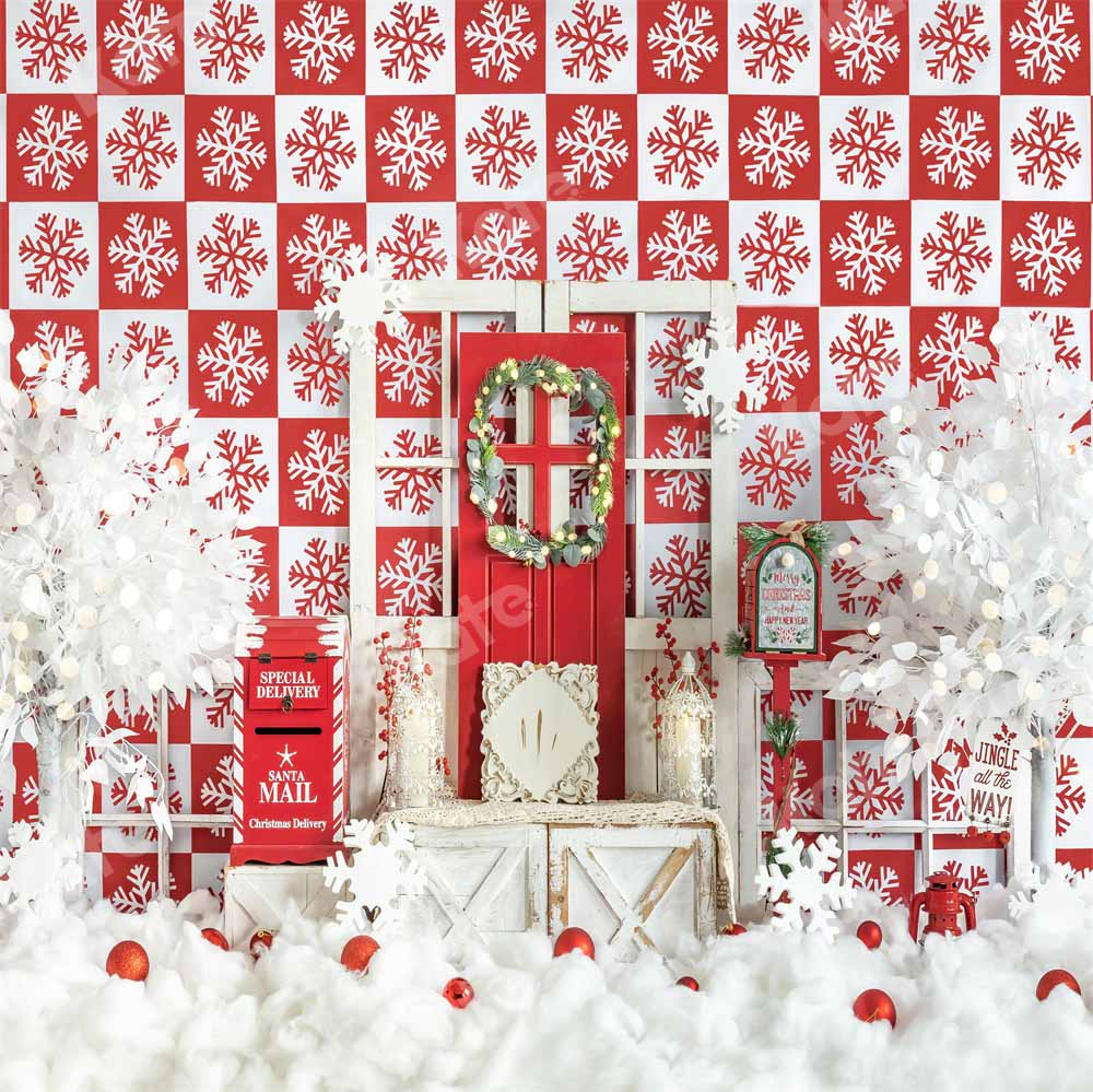 Kate Christmas Backdrop Snow Winter Checkered Designed by Emetselch